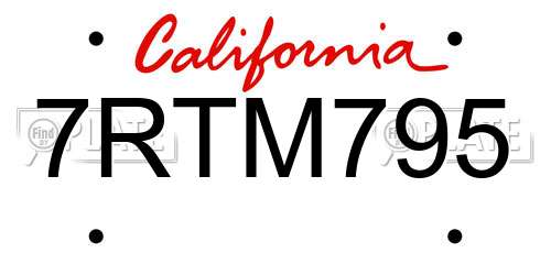 7RTM795 California License Plate
