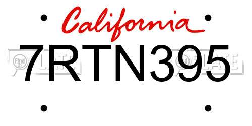 7RTN395 California License Plate