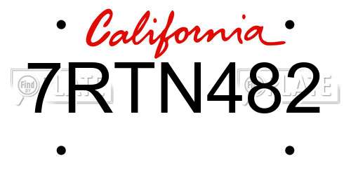 7RTN482 California License Plate