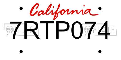 7RTP074 California License Plate
