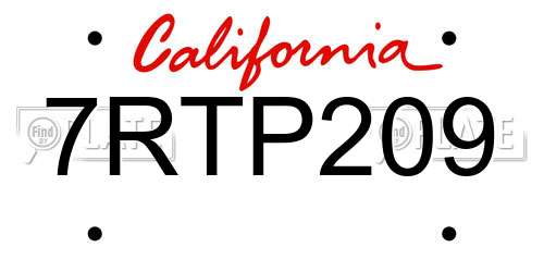 7RTP209 California License Plate