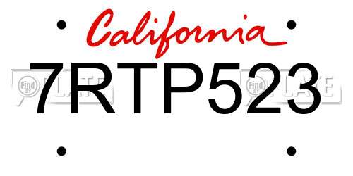 7RTP523 California License Plate