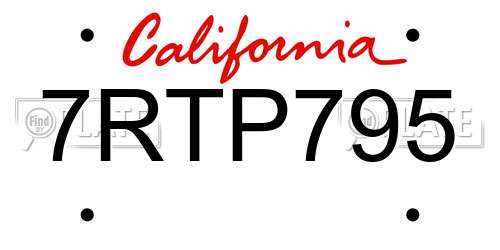 7RTP795 California License Plate