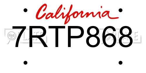 7RTP868 California License Plate