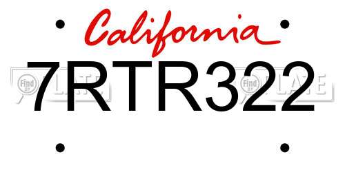 7RTR322 California License Plate