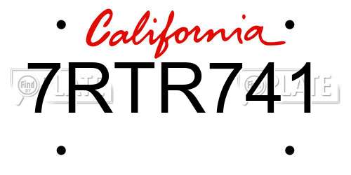 7RTR741 California License Plate