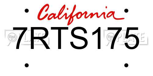 7RTS175 California License Plate