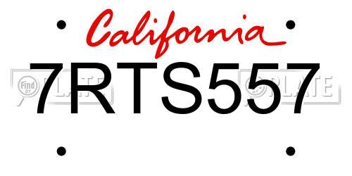 7RTS557 California License Plate