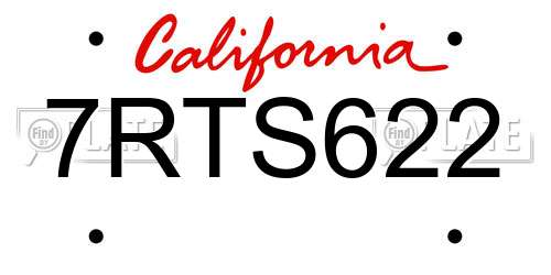 7RTS622 California License Plate