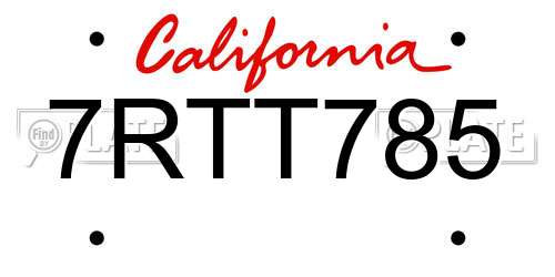 7RTT785 California License Plate
