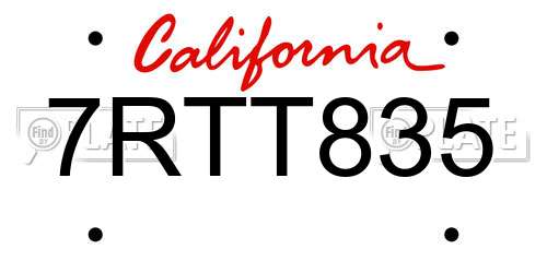 7RTT835 California License Plate
