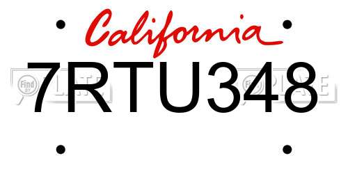 7RTU348 California License Plate