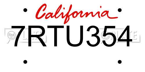 7RTU354 California License Plate