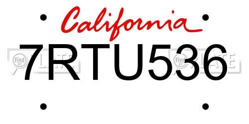 7RTU536 California License Plate