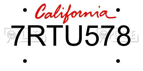 7RTU578 California License Plate