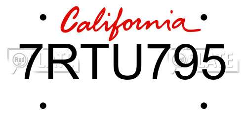 7RTU795 California License Plate