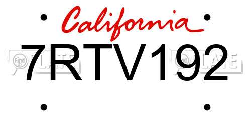 7RTV192 California License Plate