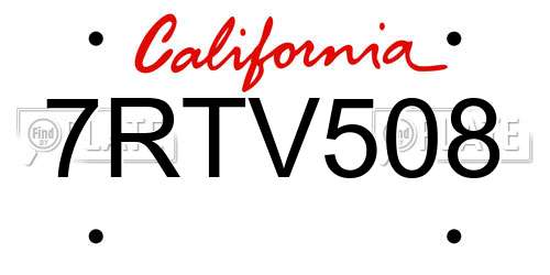7RTV508 California License Plate