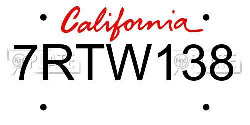 7RTW138 California License Plate