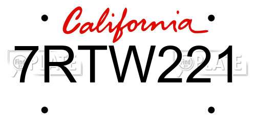 7RTW221 California License Plate