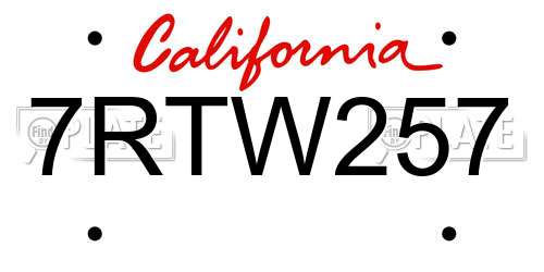 7RTW257 California License Plate