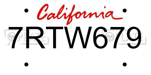 7RTW679 California License Plate