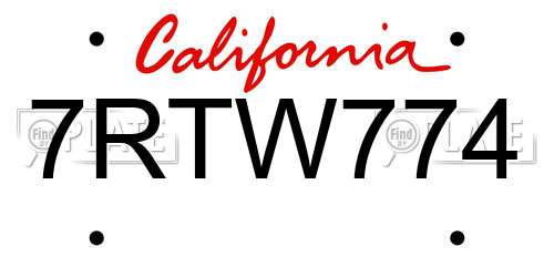 7RTW774 California License Plate