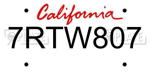 7RTW807 California License Plate