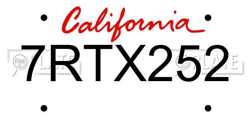 7RTX252 California License Plate