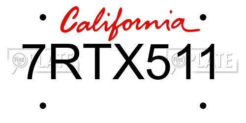 7RTX511 California License Plate