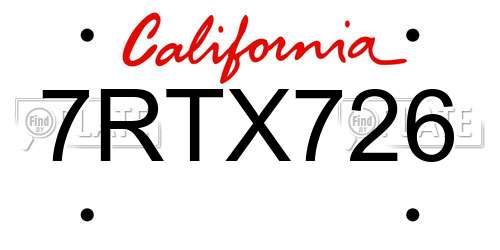 7RTX726 California License Plate