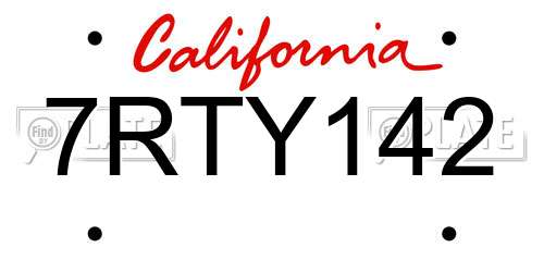 7RTY142 California License Plate