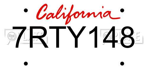 7RTY148 California License Plate