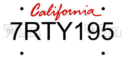 7RTY195 California License Plate