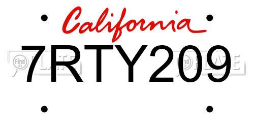 7RTY209 California License Plate