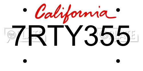 7RTY355 California License Plate
