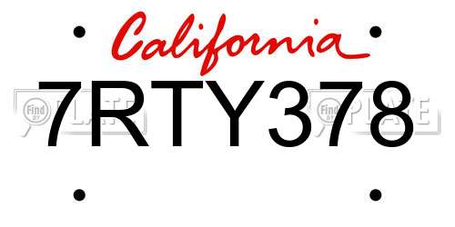 7RTY378 California License Plate