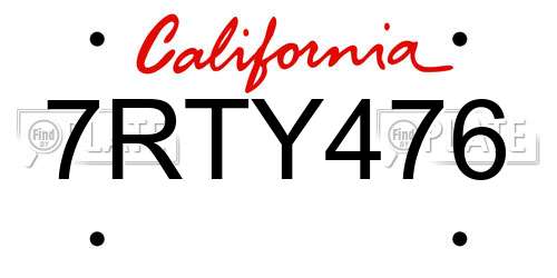 7RTY476 California License Plate