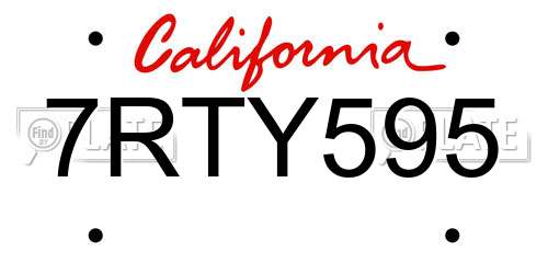 7RTY595 California License Plate