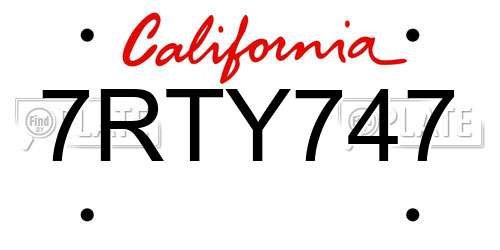 7RTY747 California License Plate
