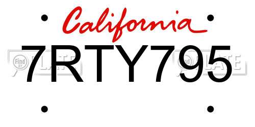 7RTY795 California License Plate