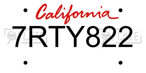 7RTY822 California License Plate