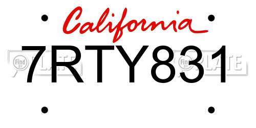 7RTY831 California License Plate