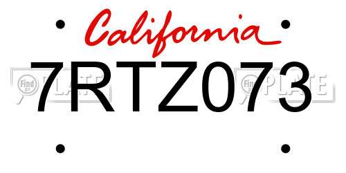 7RTZ073 California License Plate