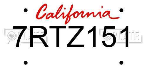 7RTZ151 California License Plate