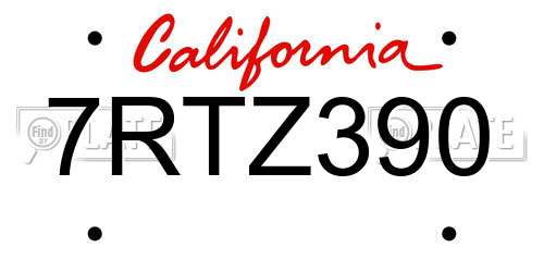 7RTZ390 California License Plate