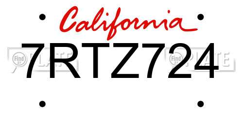 7RTZ724 California License Plate