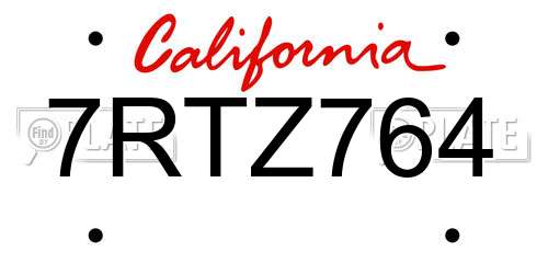 7RTZ764 California License Plate