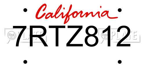 7RTZ812 California License Plate