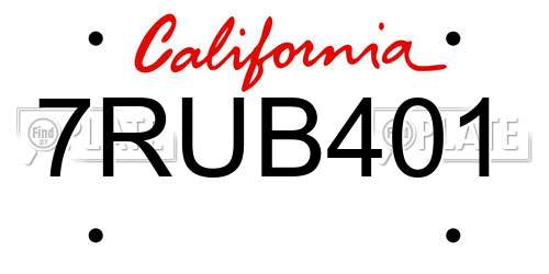 7RUB401 California License Plate